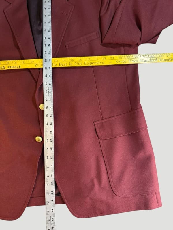 Vintage Jack Kahn Men's Burgundy Hopsack Blazer with Gold Buttons - Thumbnail 7