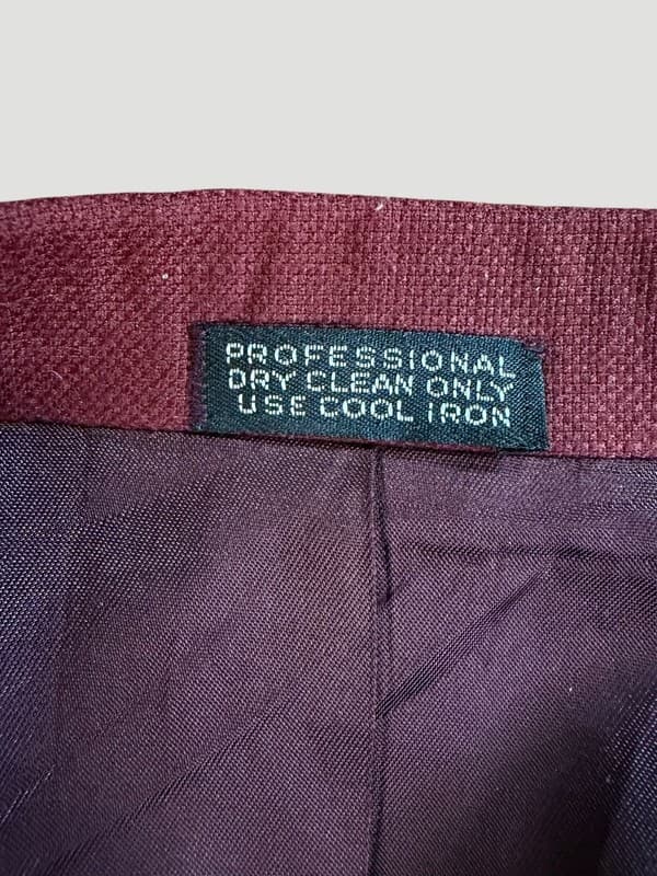 Vintage Jack Kahn Men's Burgundy Hopsack Blazer with Gold Buttons - Thumbnail 3