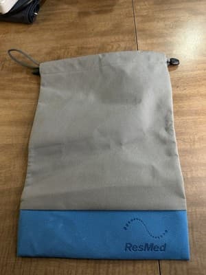 ResMed CPAP Travel Carry Bag Drawstring Storage Pouch Gray Blue Mesh Interior - Image 1