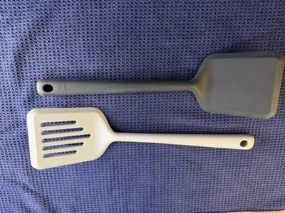 Core Kitchen Silicone Turner 2pc Set Solid Gray & Slotted Cream Spatula Flipper - Image 1