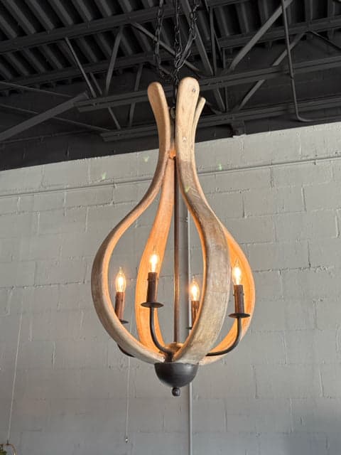 Wooden Pendant 4 Light Chandelier with 7 ft Chain - Image 1