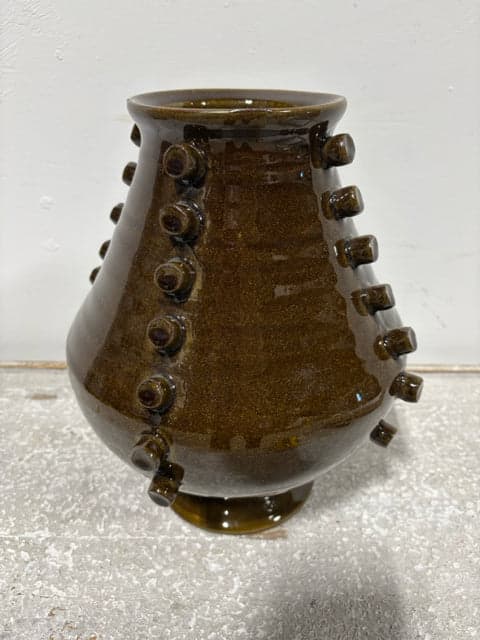 Creative Co-Op Terra Cotta Brown Glazed Vase With Hobnails - Image 1
