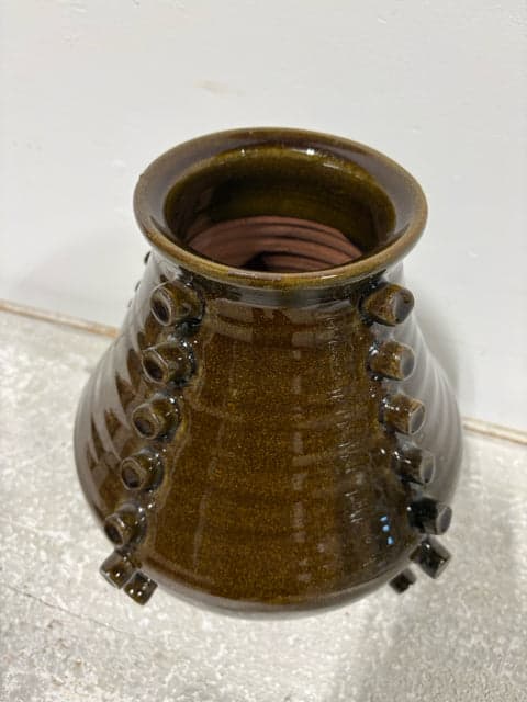 Creative Co-Op Terra Cotta Brown Glazed Vase With Hobnails - Thumbnail 2