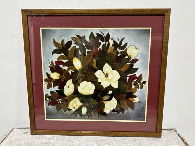 Magnolia Floral Artwork In Wooden Frame - Image 1