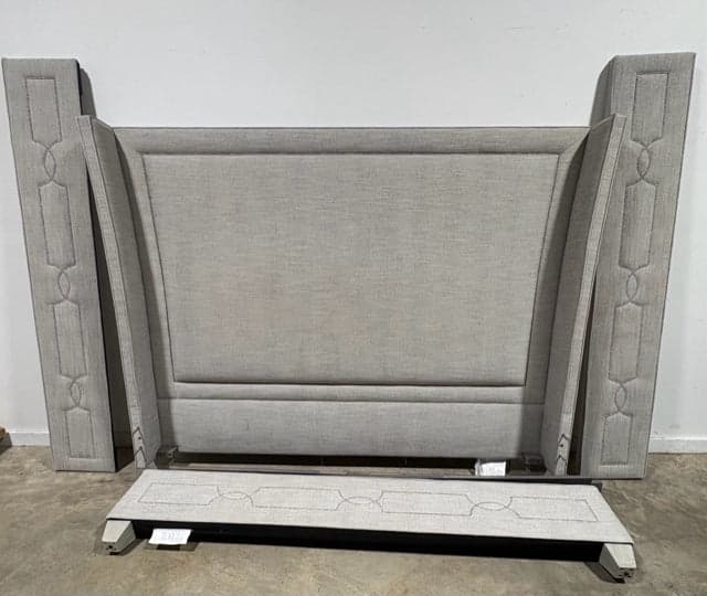 King Bernhardt Wingback Grey Upholstered Bedframe - Image 1