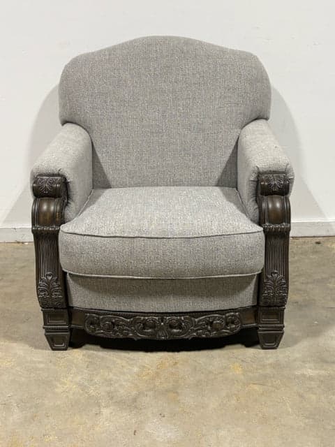 Ashley Sylewood Grey Linen Chair With Wooden Detail And Ottoman - Thumbnail 2