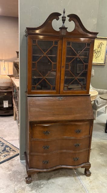 Secretary Desk With Wooden 3 Drawers And 2 Glass Doors - Image 1