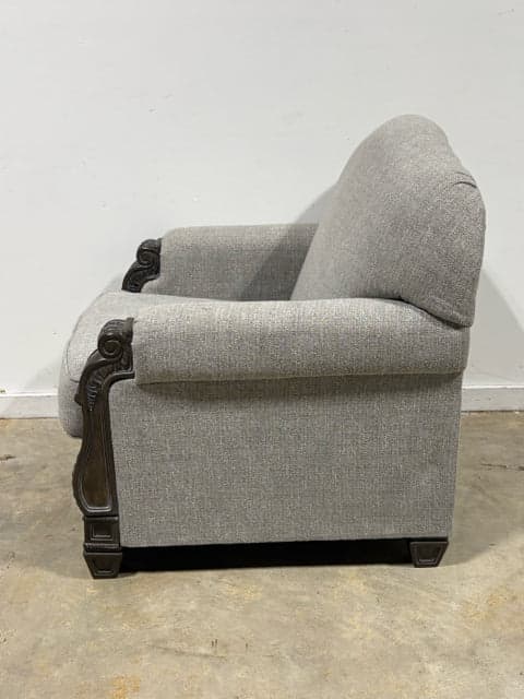 Ashley Sylewood Grey Linen Chair With Wooden Detail And Ottoman - Thumbnail 3