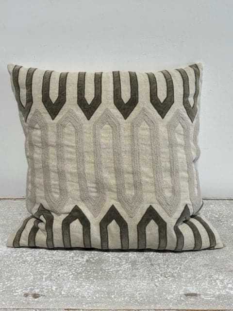 Grey And Beige Geometric Down Pillow - Image 1