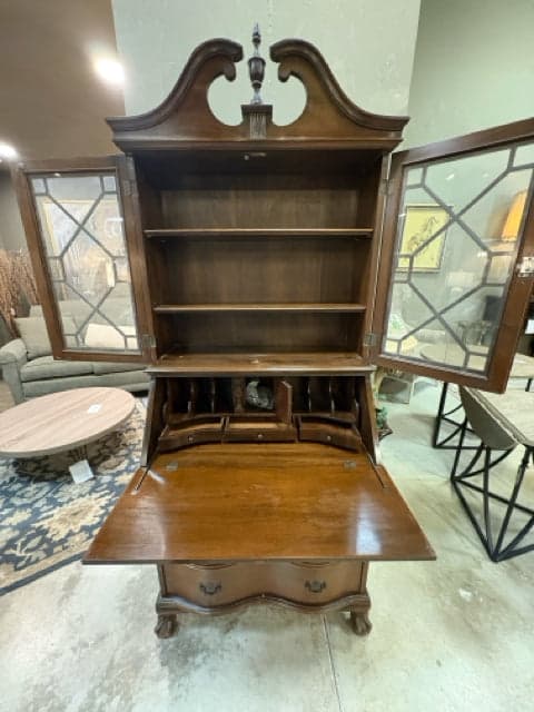 Secretary Desk With Wooden 3 Drawers And 2 Glass Doors - Thumbnail 4