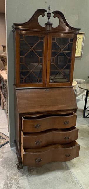 Secretary Desk With Wooden 3 Drawers And 2 Glass Doors - Thumbnail 2