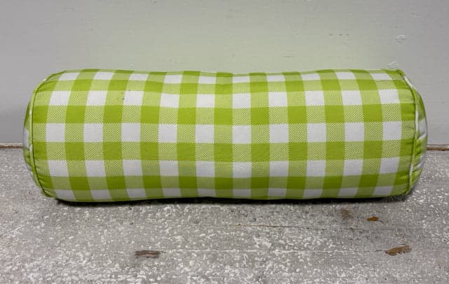 Lime Green and White Checked Outdoor Lumbar Pillow - Image 1