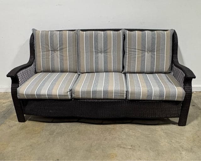 Outdoor Patio Sofa with Gray Striped Cushion - Image 1