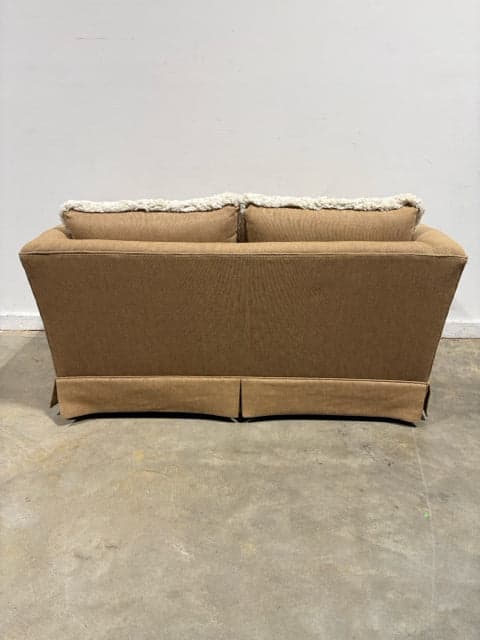 Beige Upholstered Loveseat with Fringed Back Cushions - Thumbnail 5