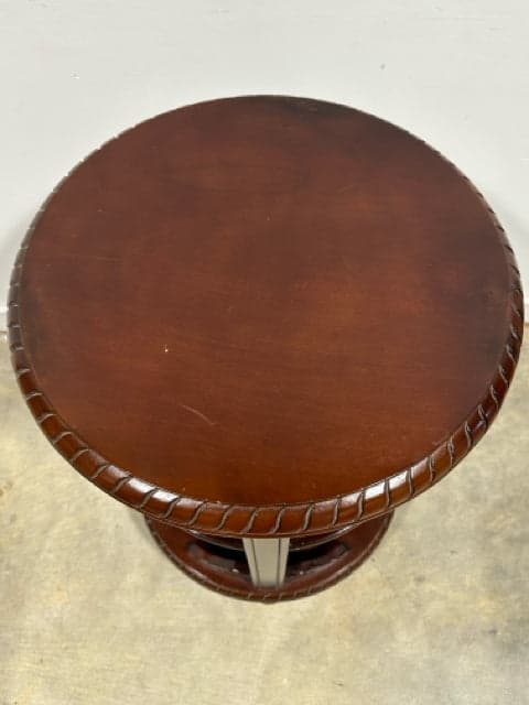 Round Cherry Wood Accent Table with 2 Shelves - Thumbnail 2