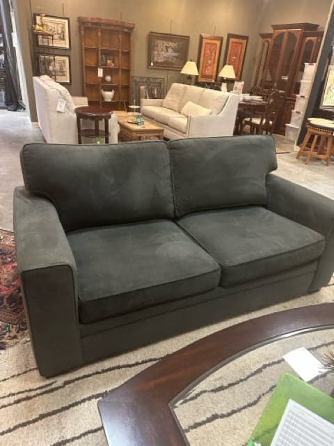 Pottery Barn Pearce Square Arm Sofa in Velvet Smoke - Image 1