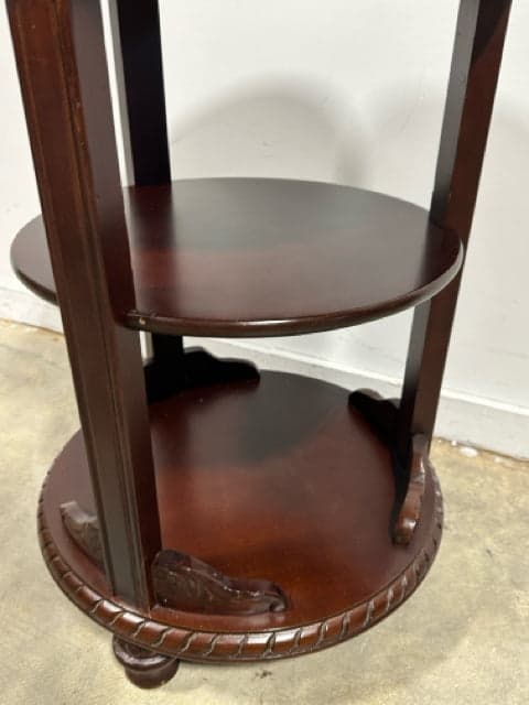 Round Cherry Wood Accent Table with 2 Shelves - Thumbnail 3