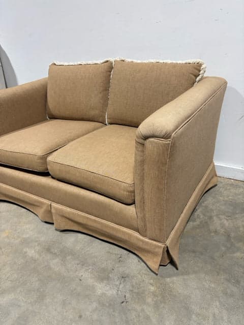 Beige Upholstered Loveseat with Fringed Back Cushions - Thumbnail 3