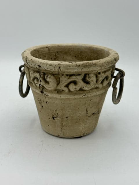 Small Embossed Planter Pot with Metal Rings - Image 1