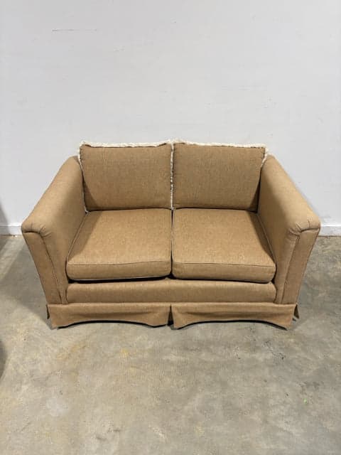 Beige Upholstered Loveseat with Fringed Back Cushions - Thumbnail 2