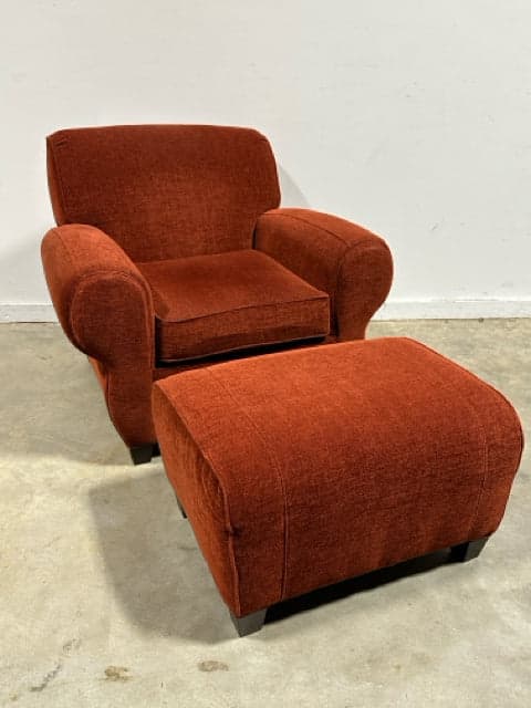 Norwalk Red Upholstered Chair with Ottoman - Image 1