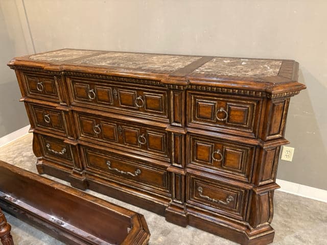 Marge Carson Dresser with Marble Inlay & 9 Drawers - Image 1