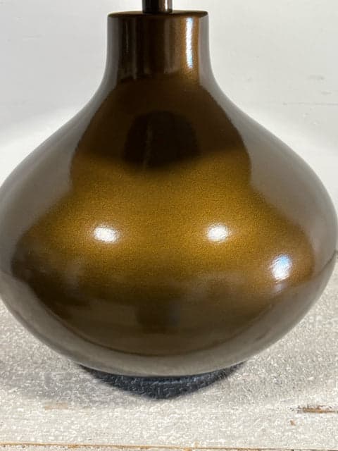 Bronze Gourd-Shaped Ceramic Table Lamp with Beige Shade - Thumbnail 3