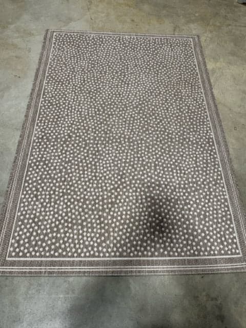 4 X 5.5' Ballard Designs Marina Tan And Cream Indoor Outdoor Rug - Image 1