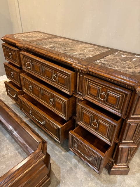 Marge Carson Dresser with Marble Inlay & 9 Drawers - Thumbnail 5
