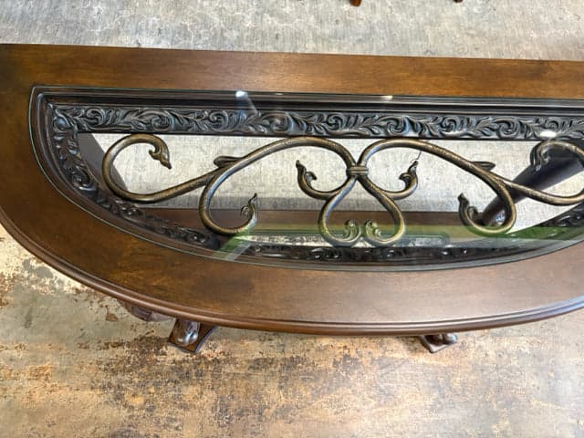 Ashley Metal And Wood Sofa Table With Glass Top - Thumbnail 3