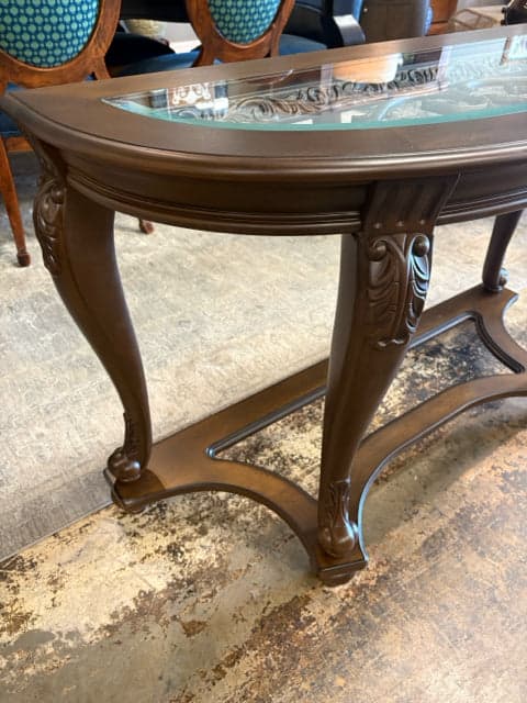 Ashley Metal And Wood Sofa Table With Glass Top - Thumbnail 2