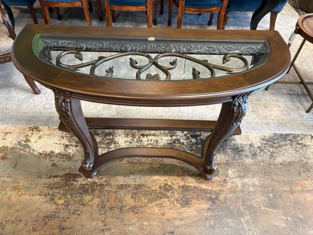 Ashley Metal And Wood Sofa Table With Glass Top - Image 1