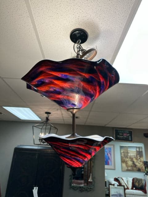 Two-Tiered Red Handblown Glass Pendant by Scott Hartley of Infinity Art Glass - Image 1