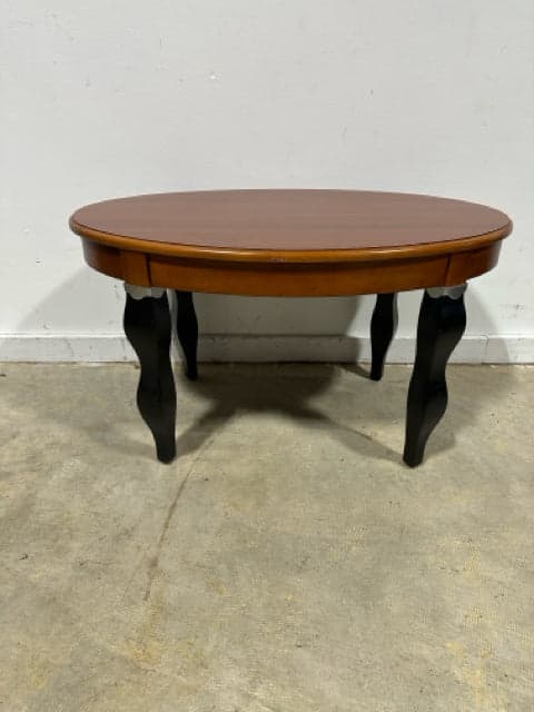 Wooden Oval Coffee Table with Black Wavy Legs - Image 1