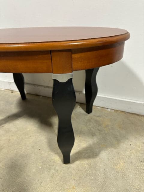 Wooden Oval Coffee Table with Black Wavy Legs - Thumbnail 3