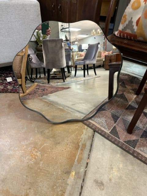 Black Metal Wave Frame Wall Mirror - Image 1