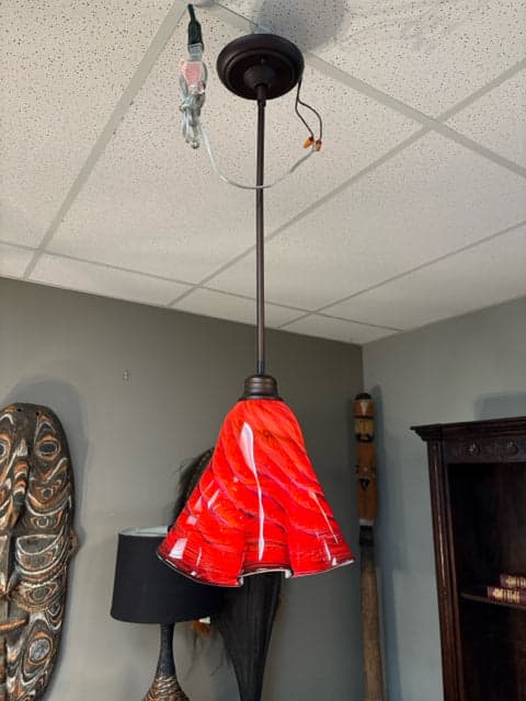 Lrg Red Handblown Glass Pendant Light in by Scott Hartley of Infinity Art Glass - Image 1