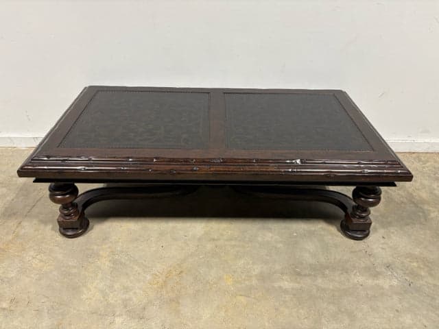 Bernhardt Coffee Table With Embossed Leather Top And Wooden Base - Image 1