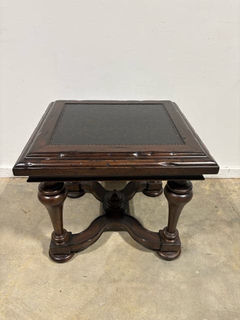Bernhardt Accent Table With Embossed Leather Top And Wooden Base - Image 1