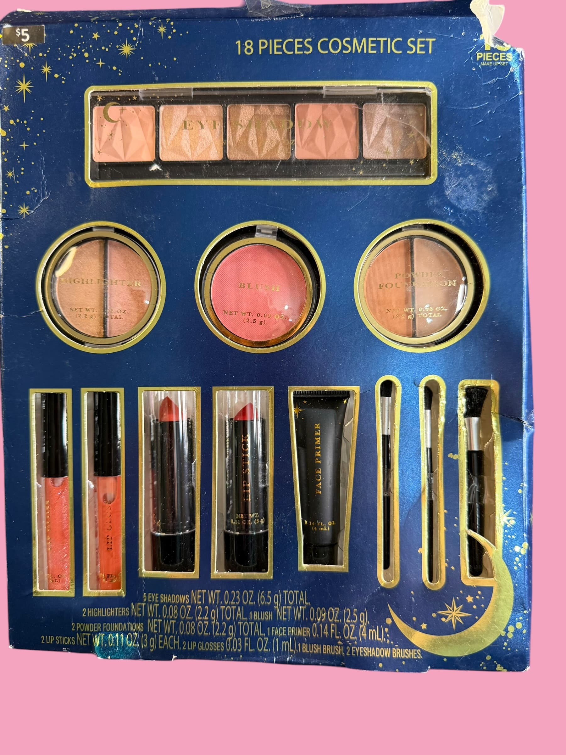 18 Piece Cosmetic Makeup Set Eyeshadow Blush Highlighter Lip Gloss Face Primer - Image 1