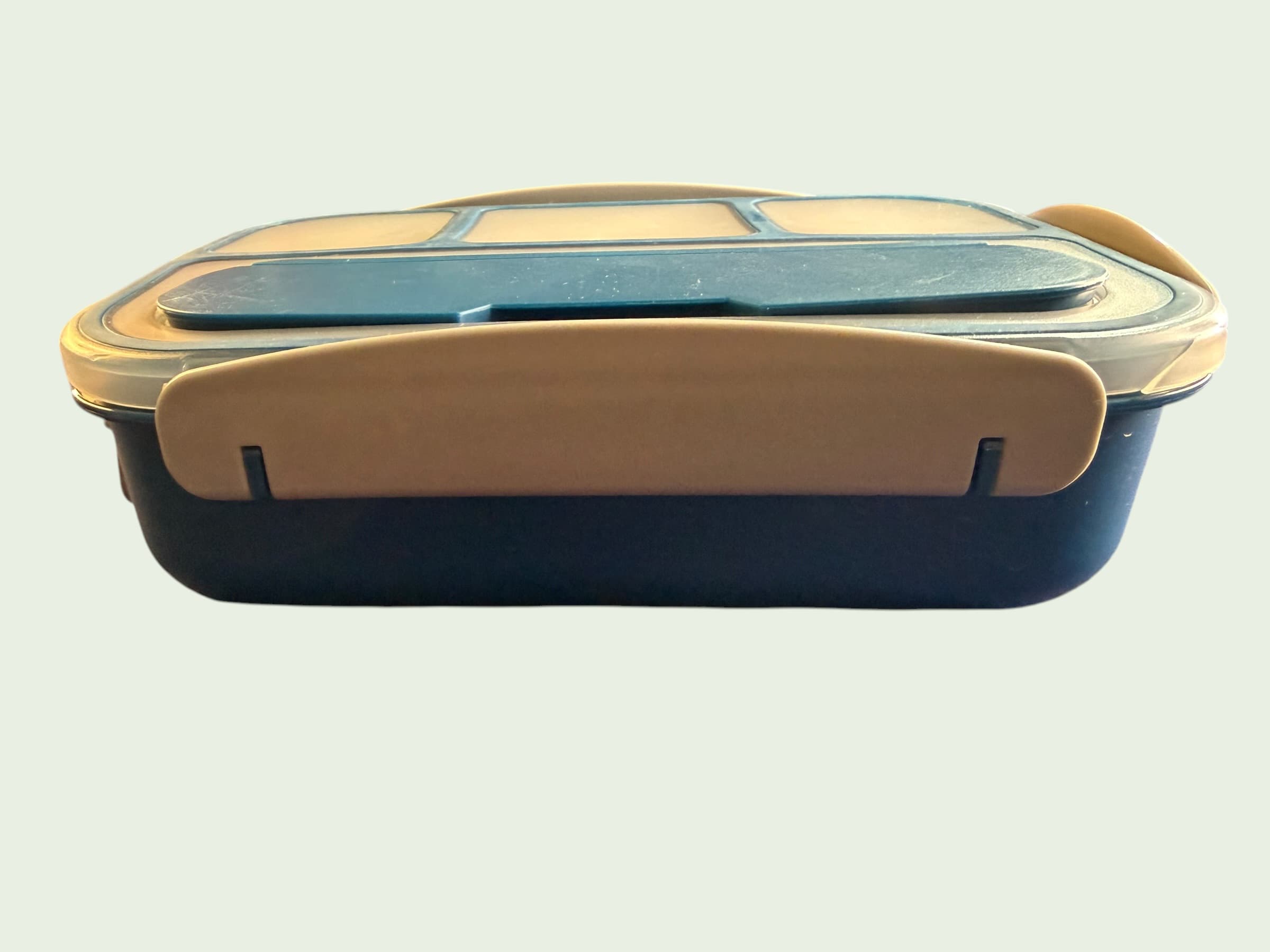 Bento Lunch Box 5 Compartment Leakproof Meal Prep Container Teal Blue Tan - Thumbnail 2