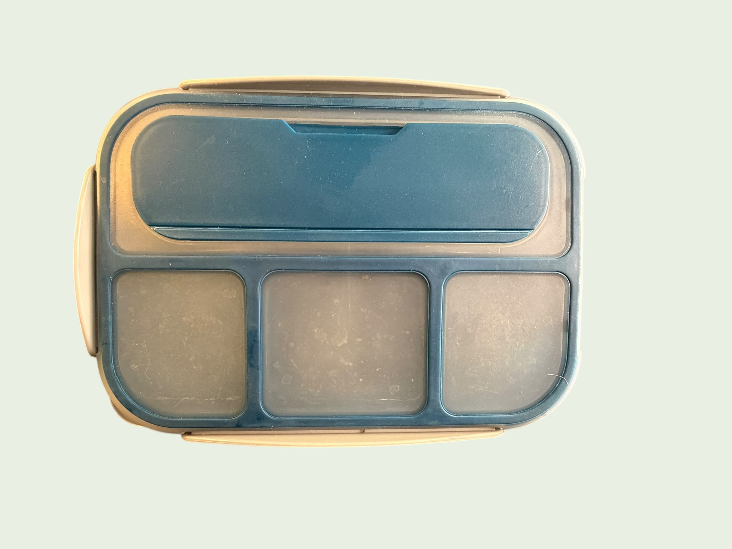 Bento Lunch Box 5 Compartment Leakproof Meal Prep Container Teal Blue Tan - Image 1