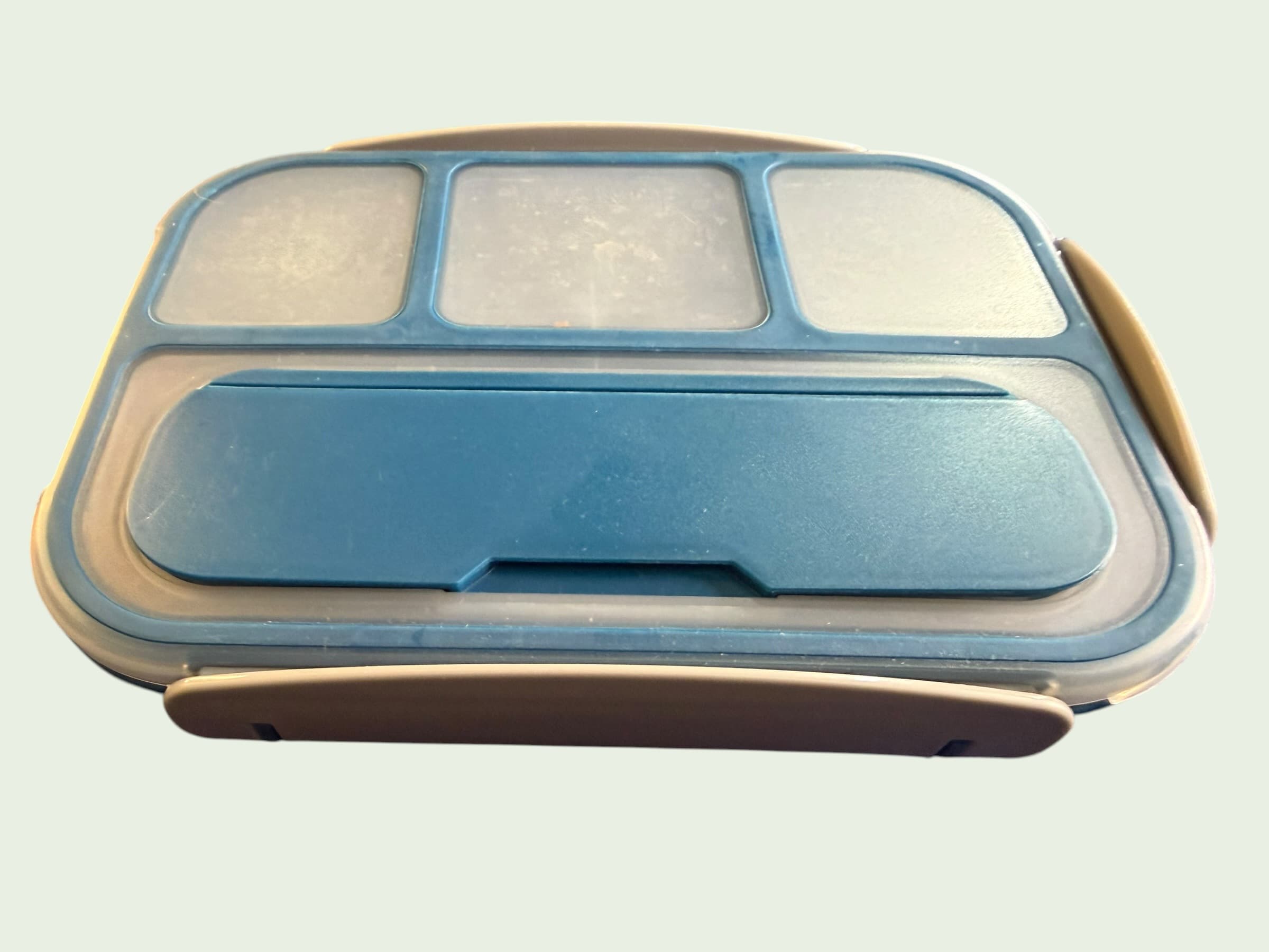 Bento Lunch Box 5 Compartment Leakproof Meal Prep Container Teal Blue Tan - Thumbnail 3