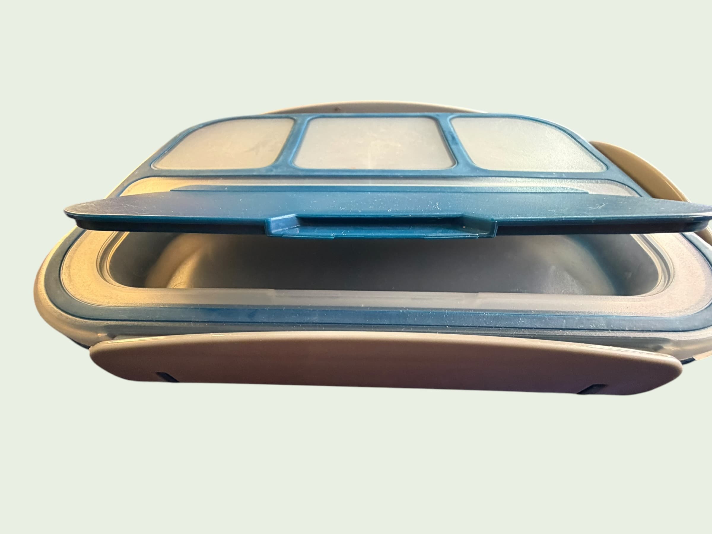 Bento Lunch Box 5 Compartment Leakproof Meal Prep Container Teal Blue Tan - Thumbnail 4