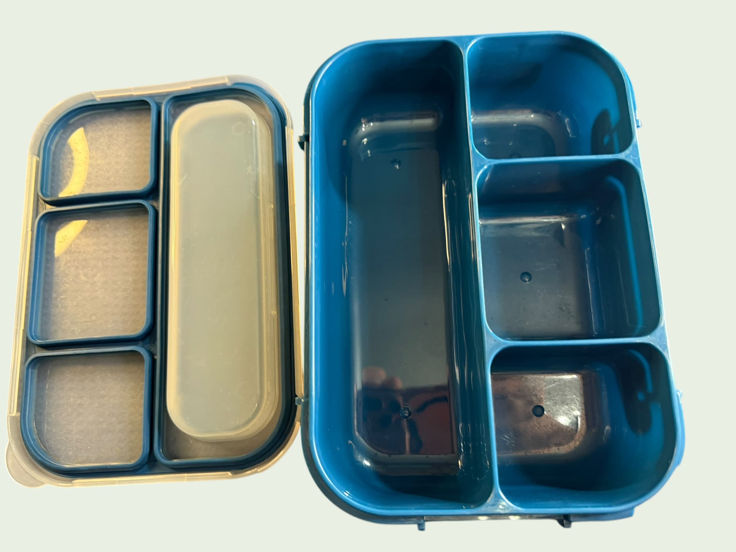 Bento Lunch Box 5 Compartment Leakproof Meal Prep Container Teal Blue Tan - Thumbnail 6