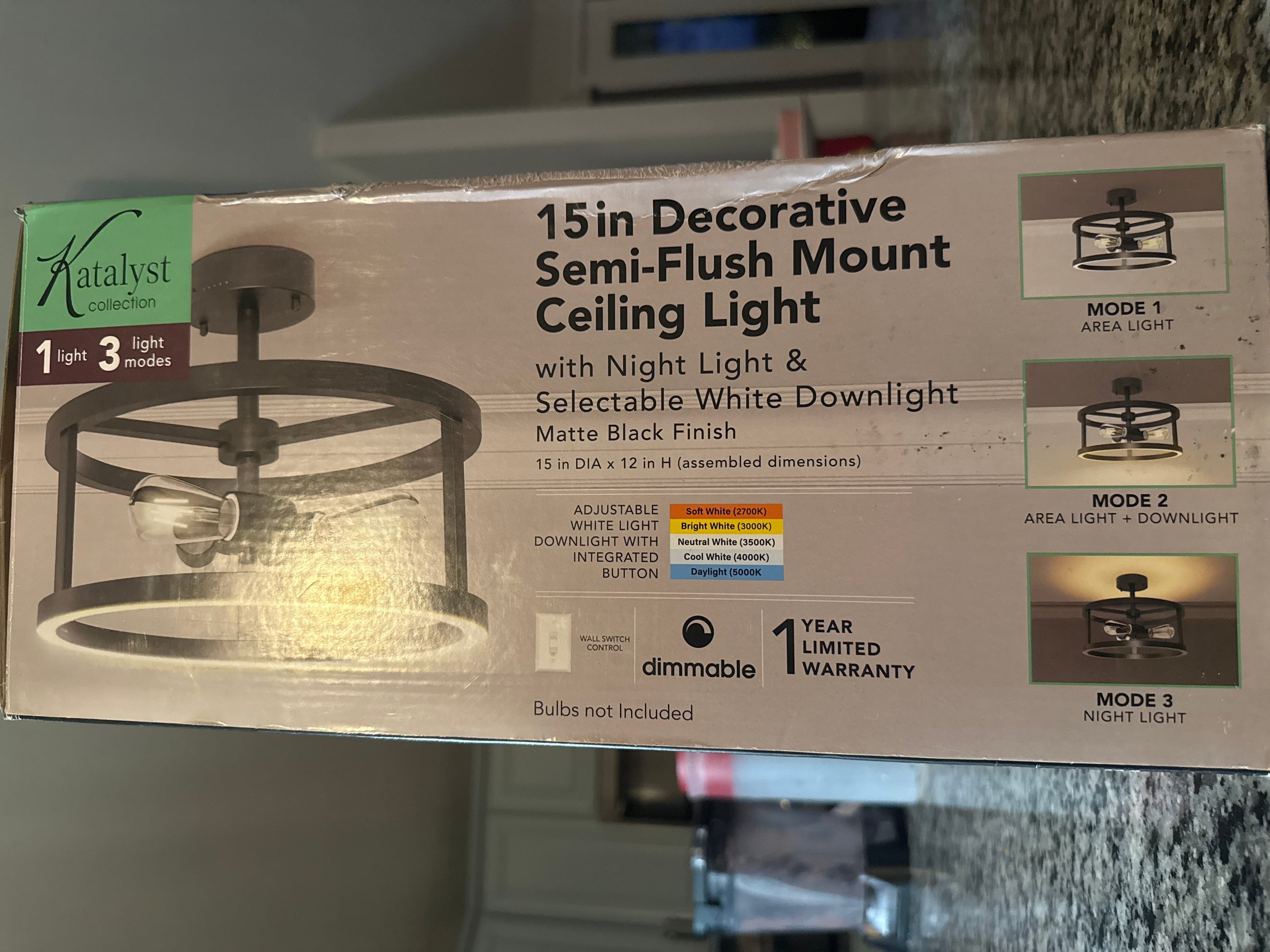 Feit Electric FM15/6WY/NL/BLK Matte Black Katalyst Collection LED Semi Flush Decorative Ceiling Light Fixture, Multi-Color Temperature, Voltage 120V 2 Pack Regular - Thumbnail 2