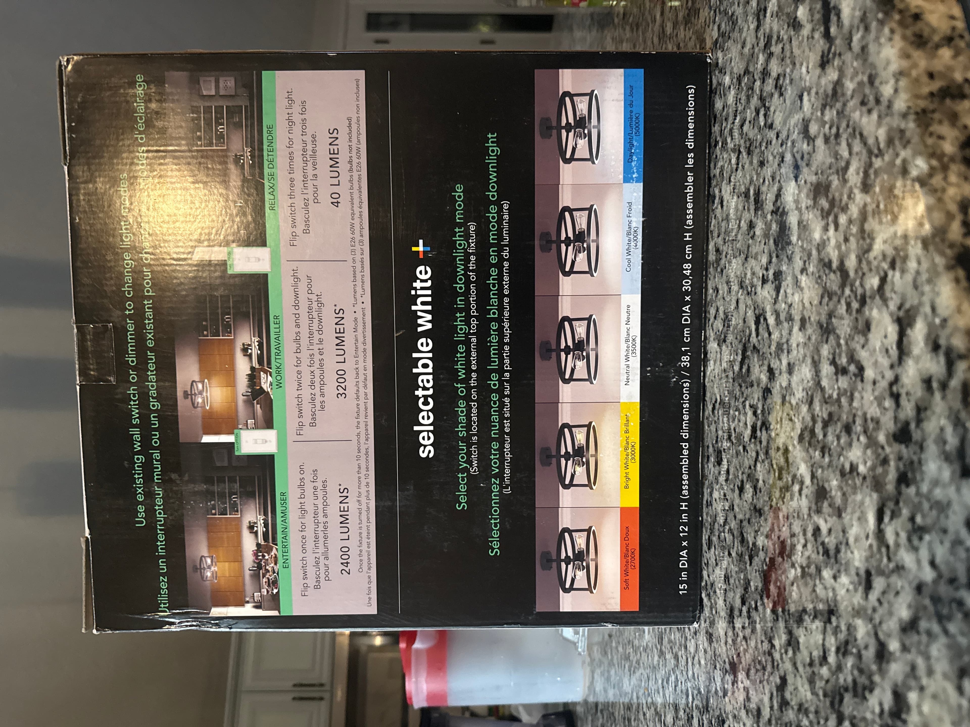 Feit Electric FM15/6WY/NL/BLK Matte Black Katalyst Collection LED Semi Flush Decorative Ceiling Light Fixture, Multi-Color Temperature, Voltage 120V 2 Pack Regular - Thumbnail 3