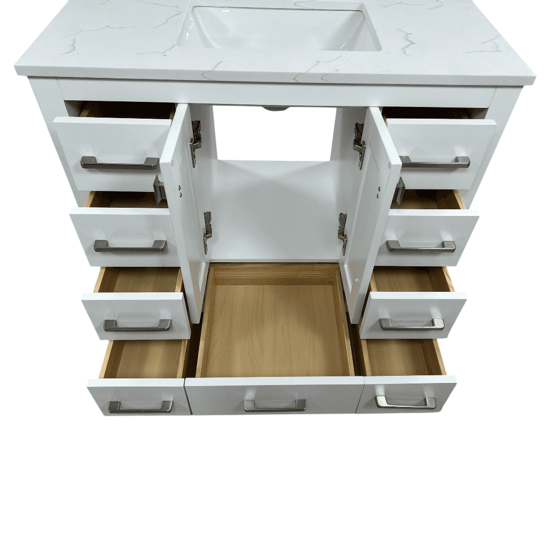 Latitude Run Ethyn Bathroom Vanity with White Carrara Countertop and Undermount Porcelain Sink - Thumbnail 20