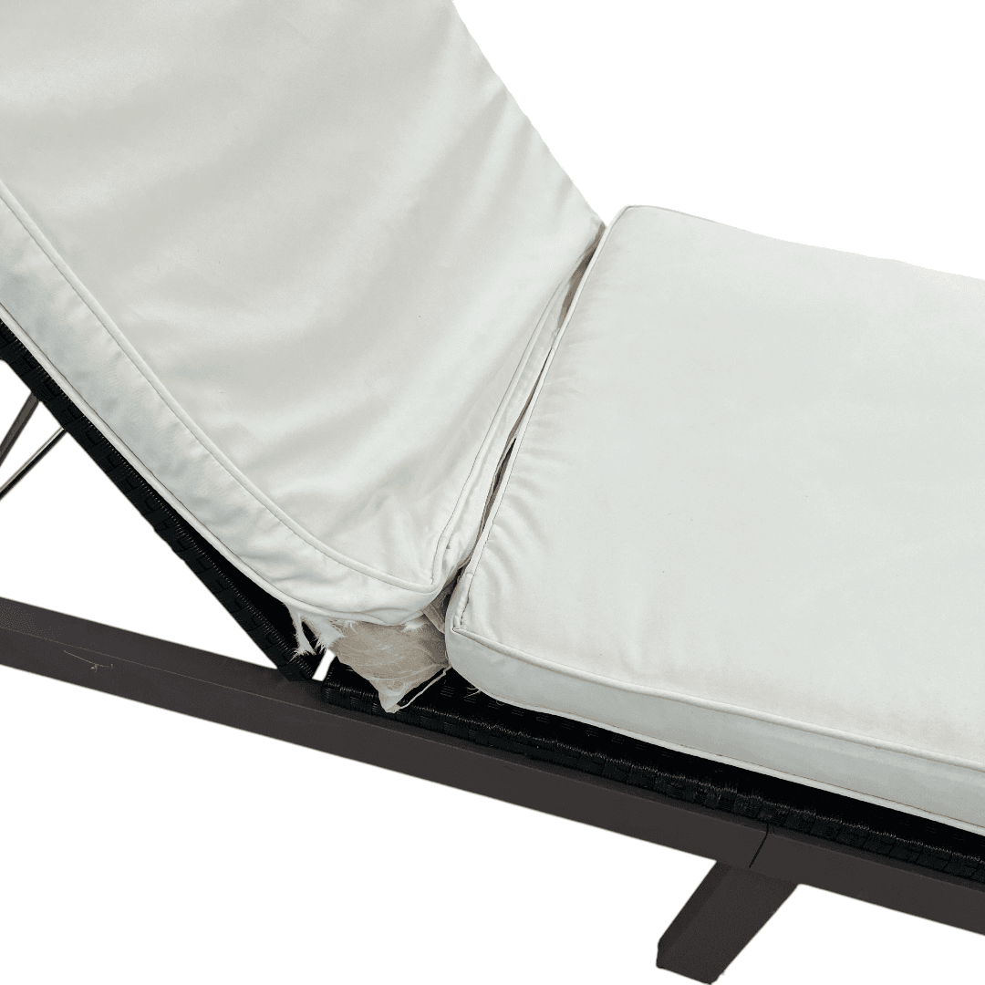 Costway Brown Back Adjustable Rattan Chair Chaise Recliner with Beige Cushions - Thumbnail 13