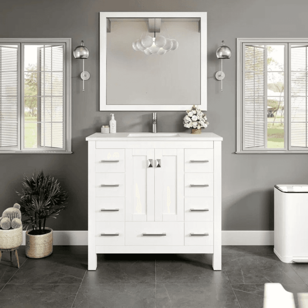 Latitude Run Ethyn Bathroom Vanity with White Carrara Countertop and Undermount Porcelain Sink - Image 1